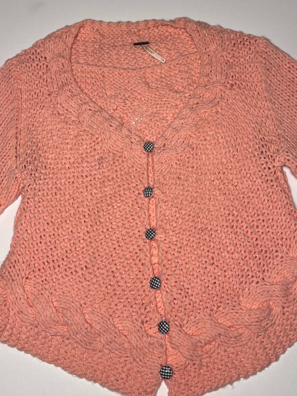Free People Peach Chunky Knit Cardigan Large